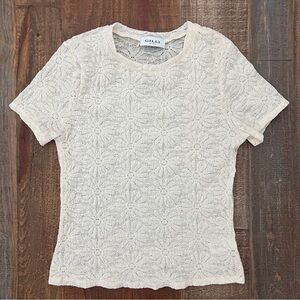 Gilli Women’s Beige Floral Lace Short Sleeve Top Size Medium